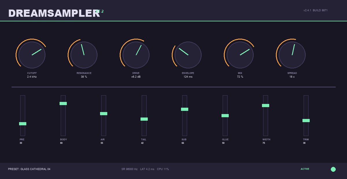 The DreamSampler XT-2 interface — the exact asset supplied
