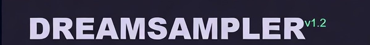 The rendered wordmark showing DREAMSAMPLER with a v1.2 badge instead of XT-2