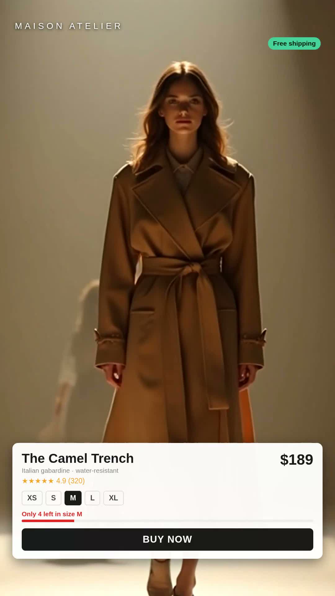 E-commerce Lookbook — cinematic AI fashion b-roll + pixel-perfect product-card overlay