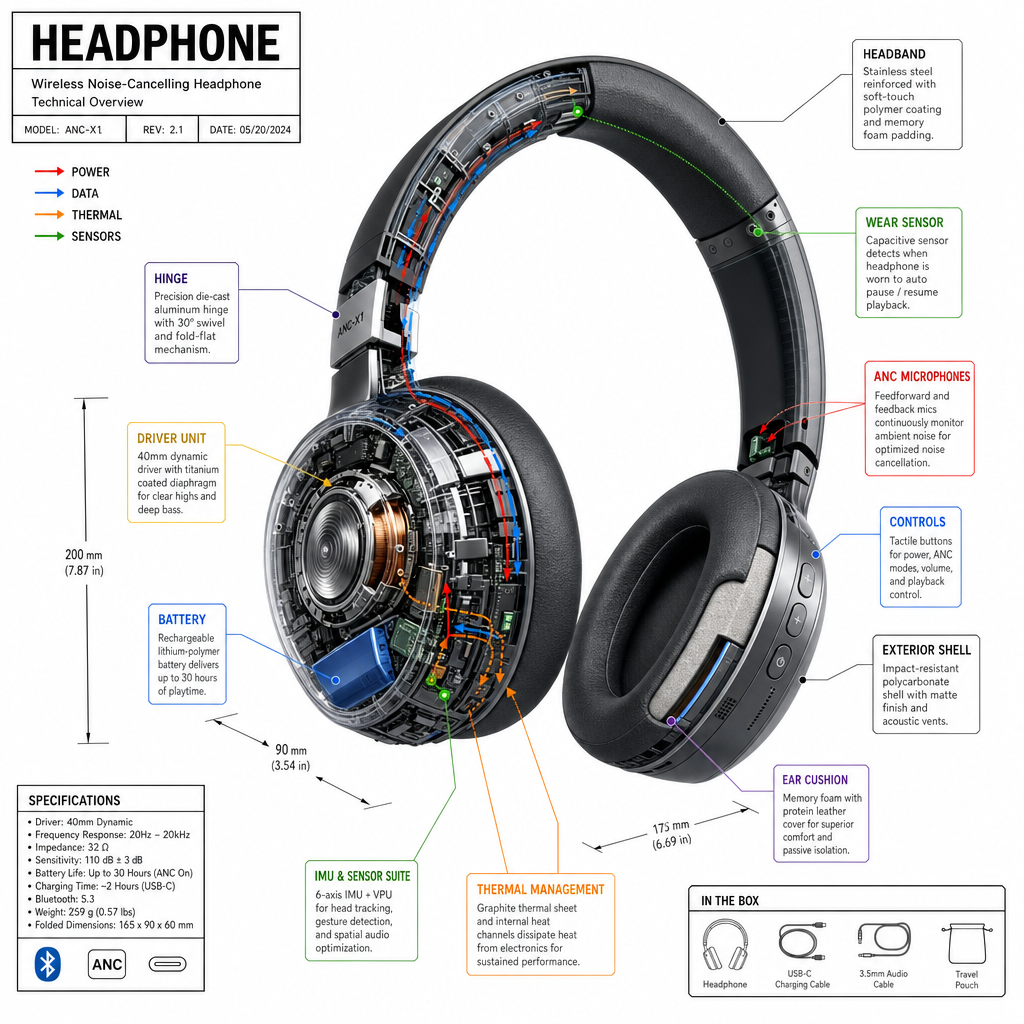 Wireless Headphone · Teardown Infographic