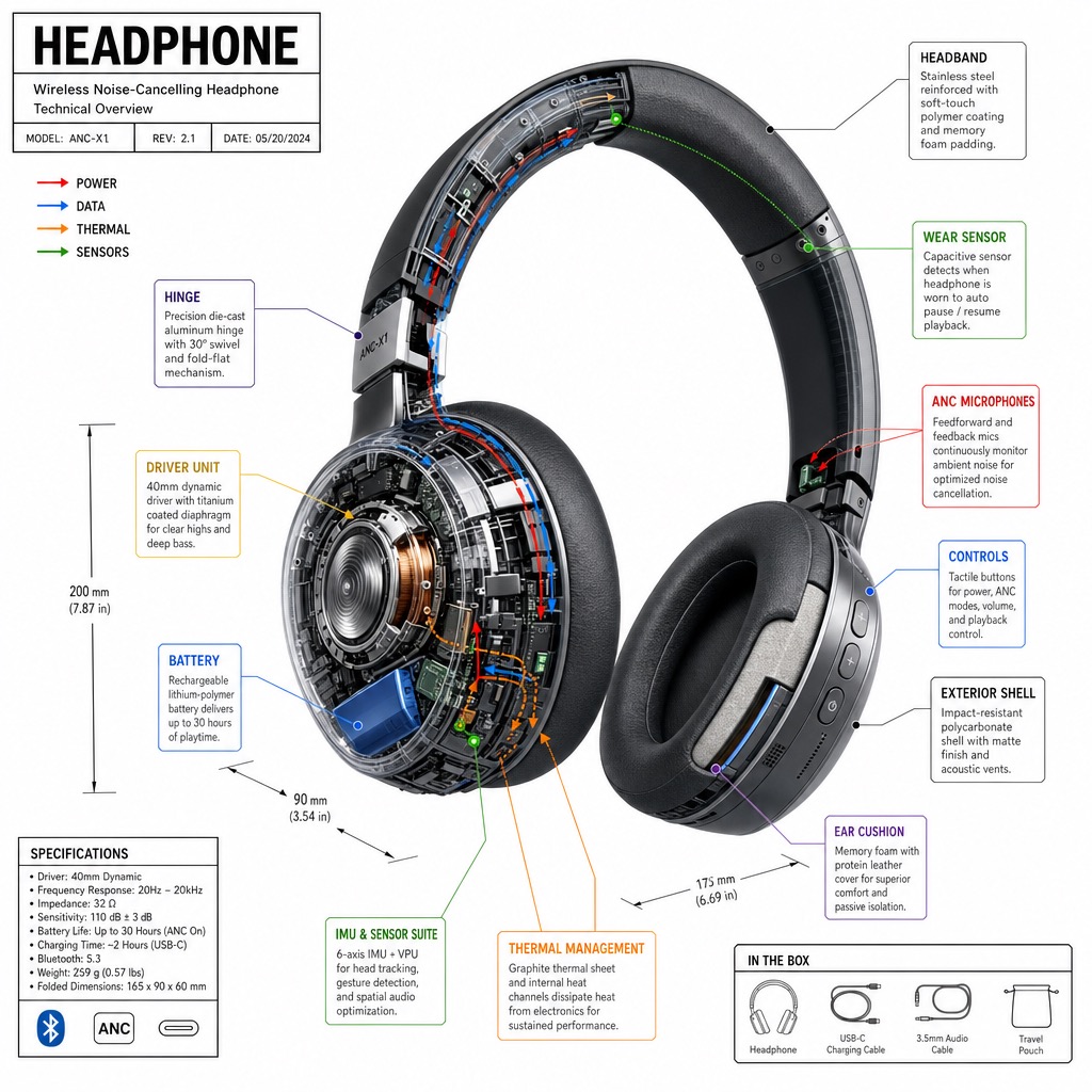 Headphone teardown infographic