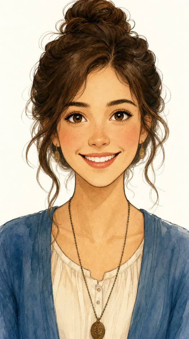 Watercolor illustrated character mid-speech — sync-lipsync-v3 talking character