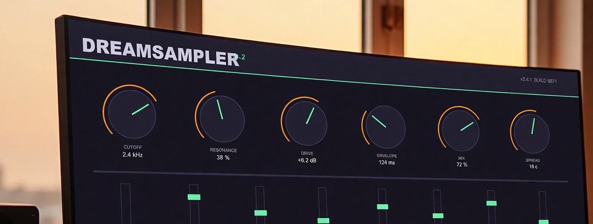 Brand-Exact Composite — an exact plugin interface composited onto a generated studio plate