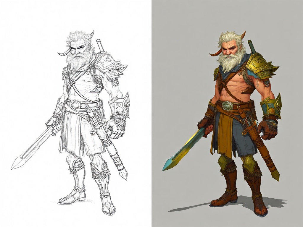 Pencil sketch transformed into rendered portfolio art